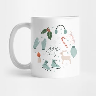 Christmas print with cozy objects. Mug